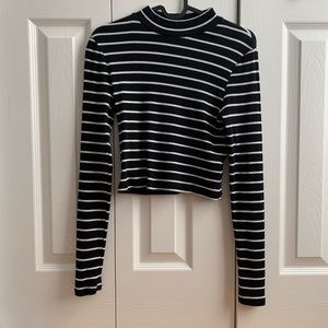 Striped Black and White H and M mock neck crop